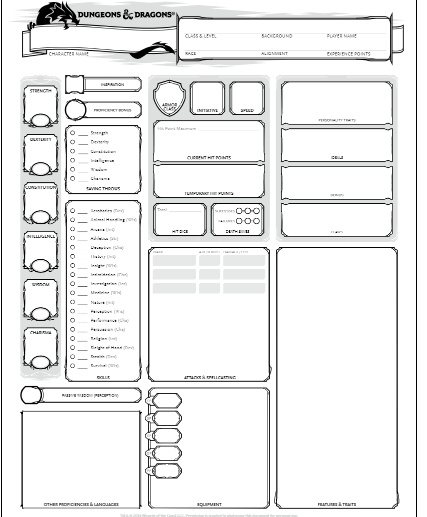 d d 5e character sheet online fillable